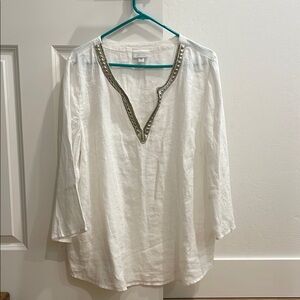J. Jill Embellished White Women's Tunic Top XL